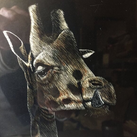 Original Scratchboard Giraffe Portrait by Carol Kehler-Hemdal (1985), Registered - Picture 6 of 14